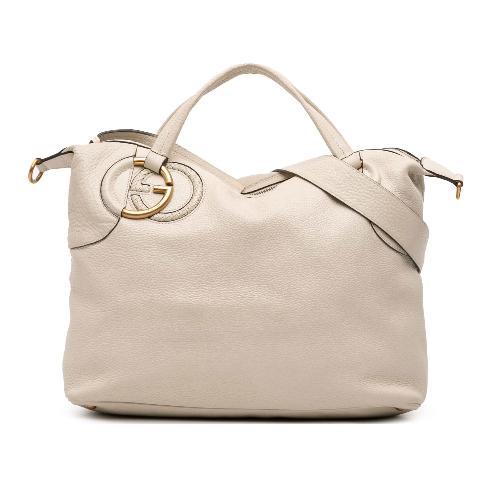 Gucci Leather Twill Satchel White Italy with Detachable Strap: Gucci Leather Twill Satchel White Italy with Detachable Strap This Gucci Leather Twill Satchel is a stylish and functional accessory crafted from high-quality pebbled leather. It features a flat top h