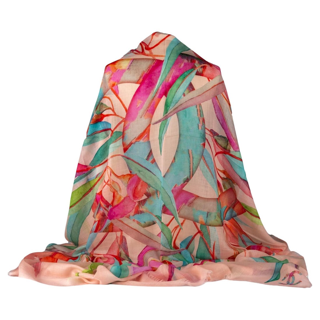 Chanel Pink Multicolor Leaves Cashmere Shawl Made in Italy (1 of 4)