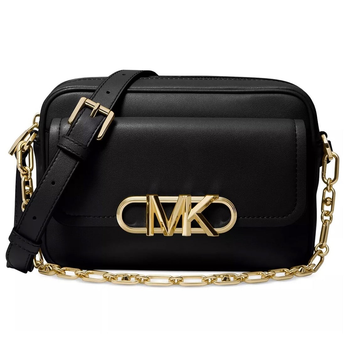 MICHAEL KORS Leather Parker Chain Swag Crossbody Bag Black Gold Hardware: MICHAEL KORS Leather Parker Chain Swag Crossbody Bag Black Gold Hardware The MICHAEL MICHAEL KORS Leather Parker Chain Swag Camera Crossbody in Black is a stylish and functional accessory designed for