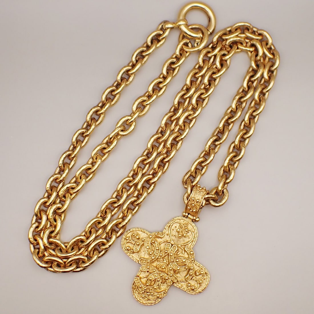 Triple CC Pendant Chain Necklace by Chanel Vintage Gold Tone (1 of 1)