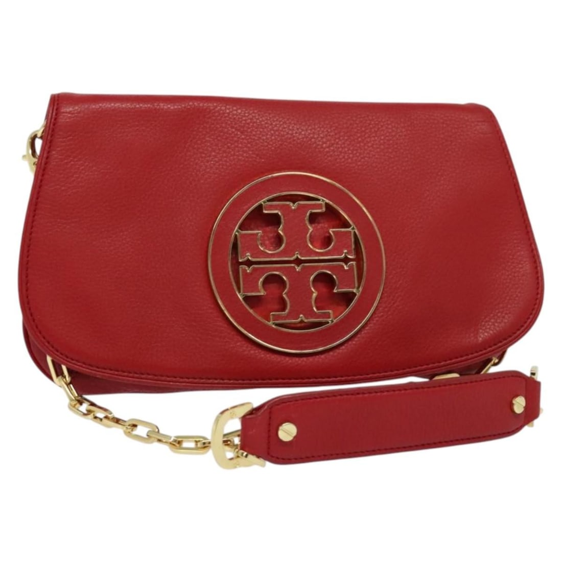 TORY BURCH Chain Amanda Red Leather Shoulder Bag Gold Accents (1 of 18)