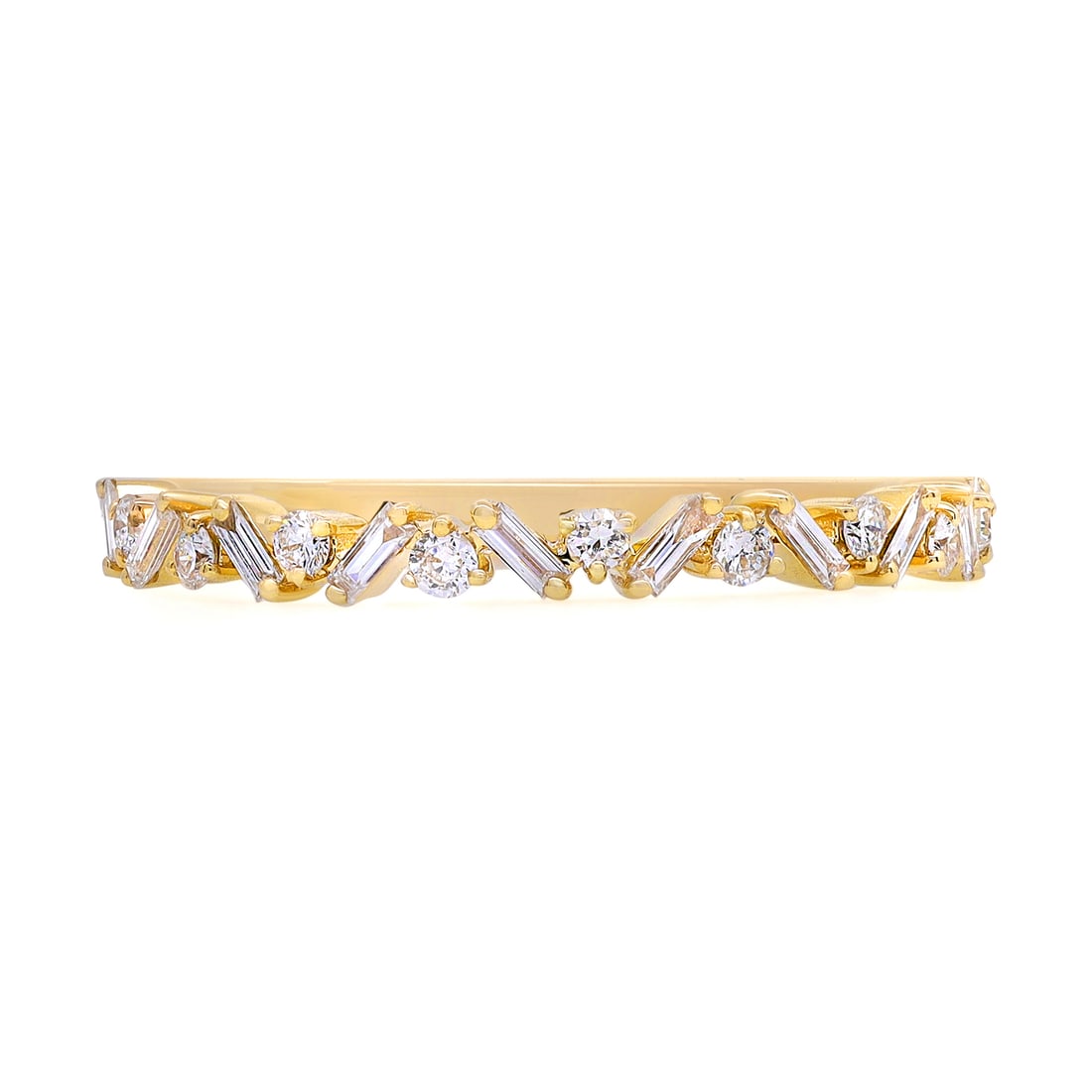 Rachel Koen 18K Yellow Gold Diamond Ring 0.30ct Stackable Size 6.75: Rachel Koen 18K Yellow Gold Diamond Ring 0.30ct Stackable Size 6.75 This exquisite Rachel Koen ring is crafted from 18K yellow gold and features a stunning design with prong-set baguette and round cut