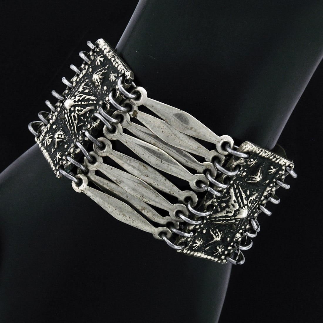 TAXCO 925 Sterling Silver Vintage Statement Bracelet with Wide Panels (1 of 6)