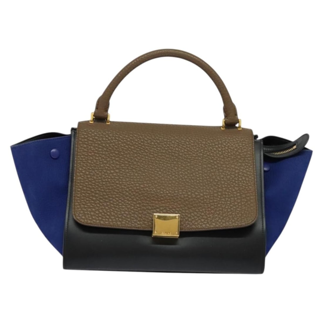 Celine Trapeze Handbag in Beige Gold and Blue Colorblock (1 of 2)