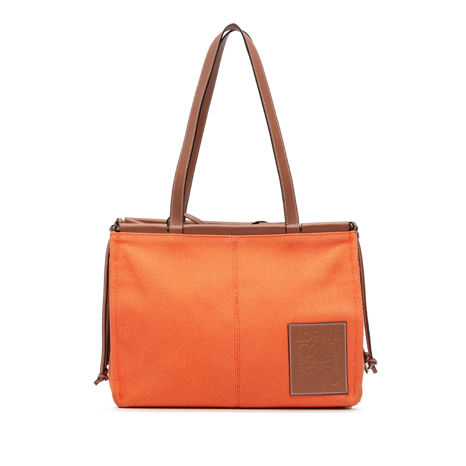 LOEWE Orange Small Canvas Cushion Tote with Leather Accents (1 of 8)