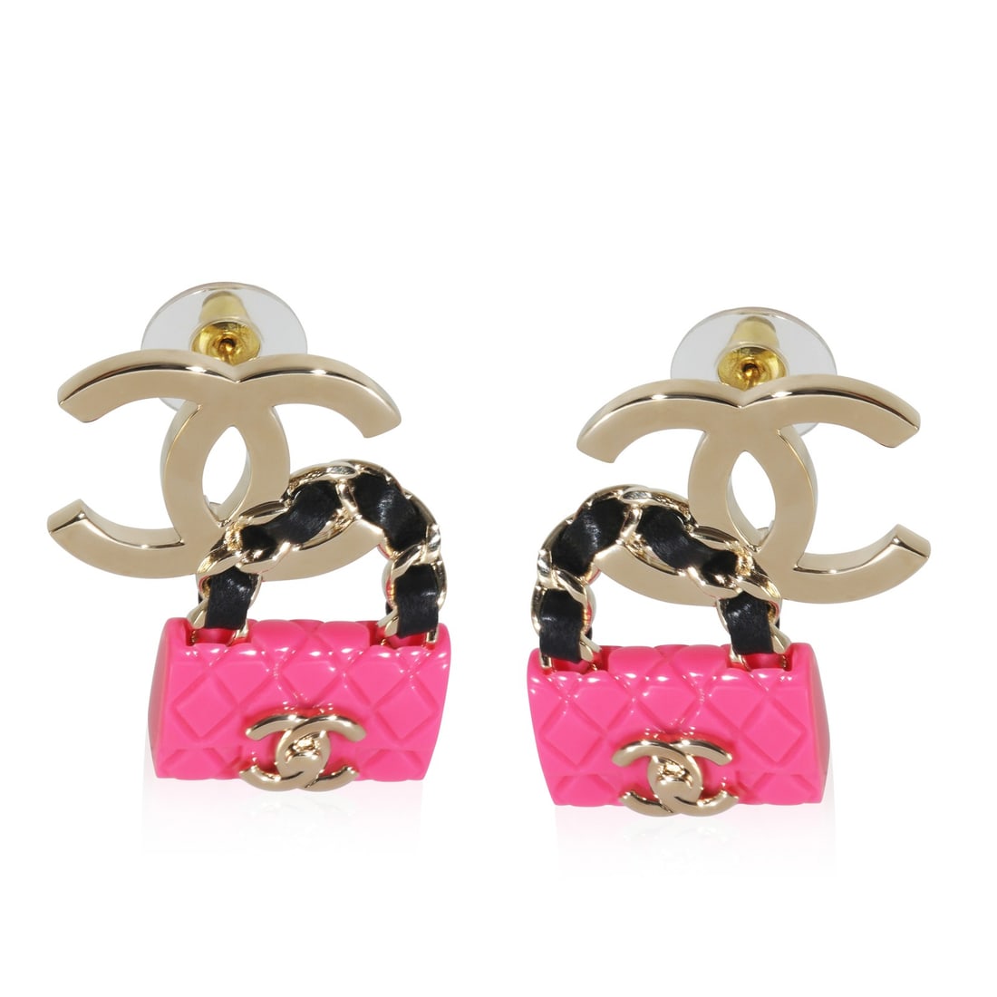 Chanel 2023 Pink Resin Purse and Gold Plated CC Earrings Set (1 of 6)