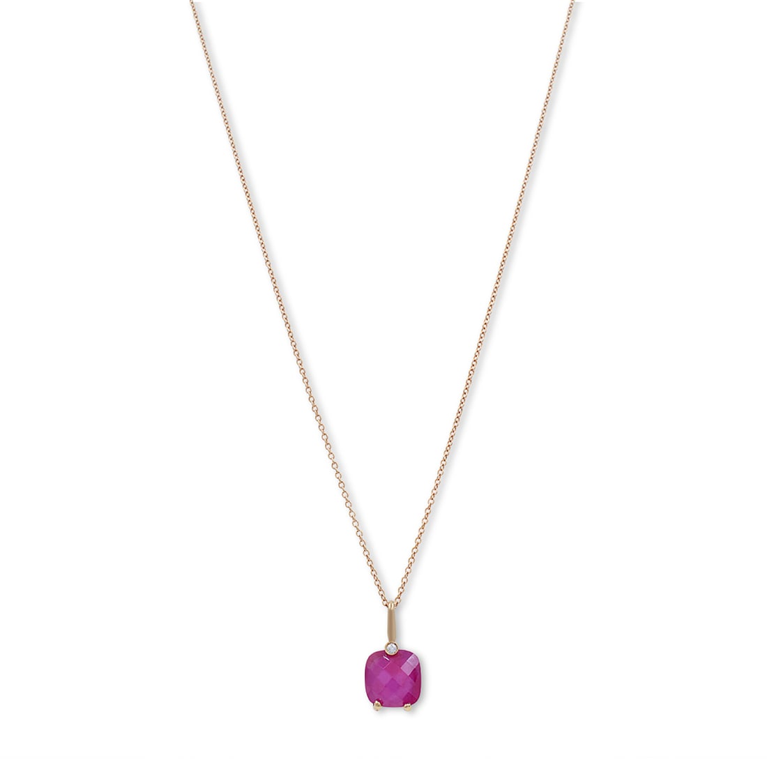 Rachel Koen 18K Yellow Gold Rhodolite Diamond Pendant Necklace 16 Inches: Rachel Koen 18K Yellow Gold Rhodolite Diamond Pendant Necklace 16 Inches This exquisite Rachel Koen pendant necklace showcases a beautiful square-shaped rhodolite gemstone, elegantly set in fine 18K y