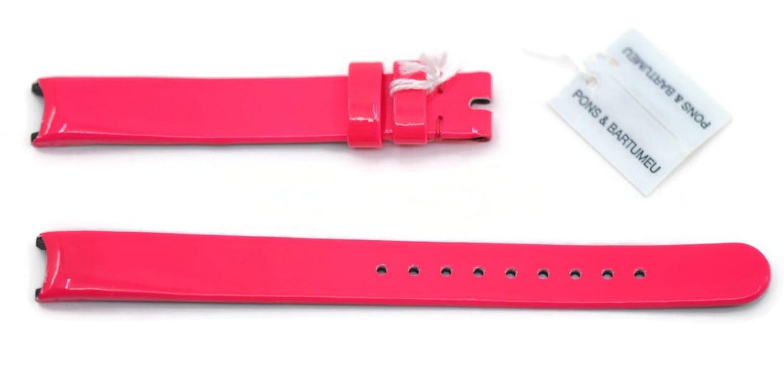 Authentic Dior Pink Wristwatch Band 11mm: Authentic Dior Pink Wristwatch Band 11mm This authentic Dior wristwatch band features a stylish pink color and a width of 11 mm, designed to enhance your timepiece. The band measures 112 mm in length