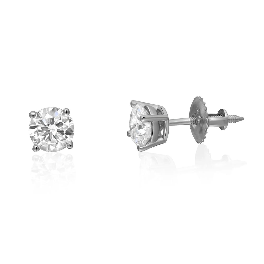 Rachel Koen 1.40ctw Lab Grown Diamond Stud Earrings in 14K White Gold: Rachel Koen 1.40ctw Lab Grown Diamond Stud Earrings in 14K White Gold These exquisite stud earrings feature a stunning pair of lab-grown diamonds, totaling 1.40 carats. The diamonds are round brillian