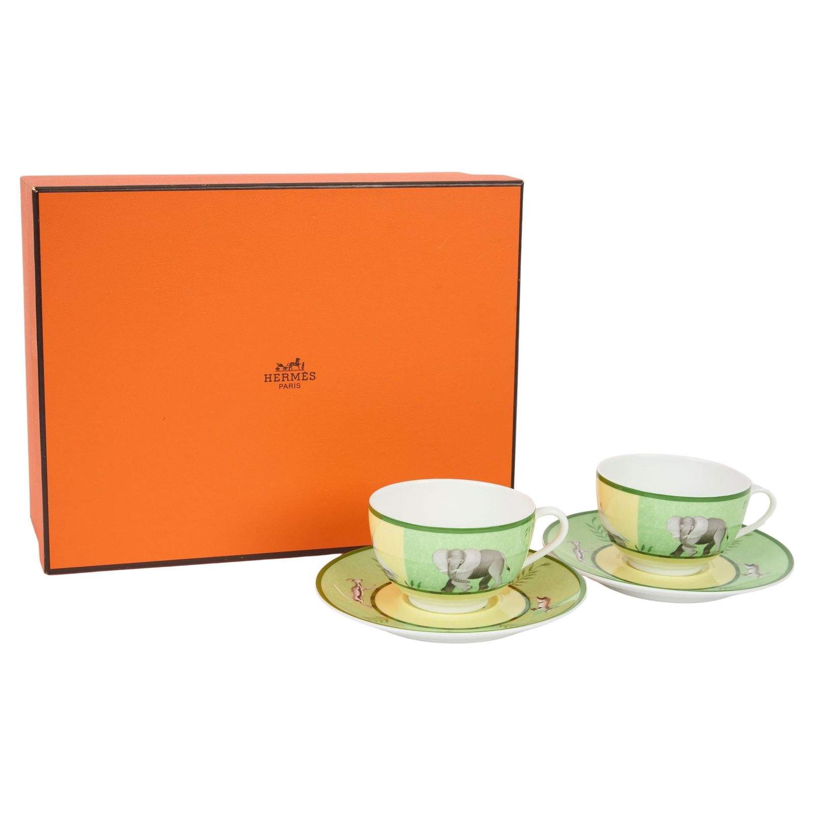Hermes Africa Green Teacups Set of 2 with Original Box (1 of 8)