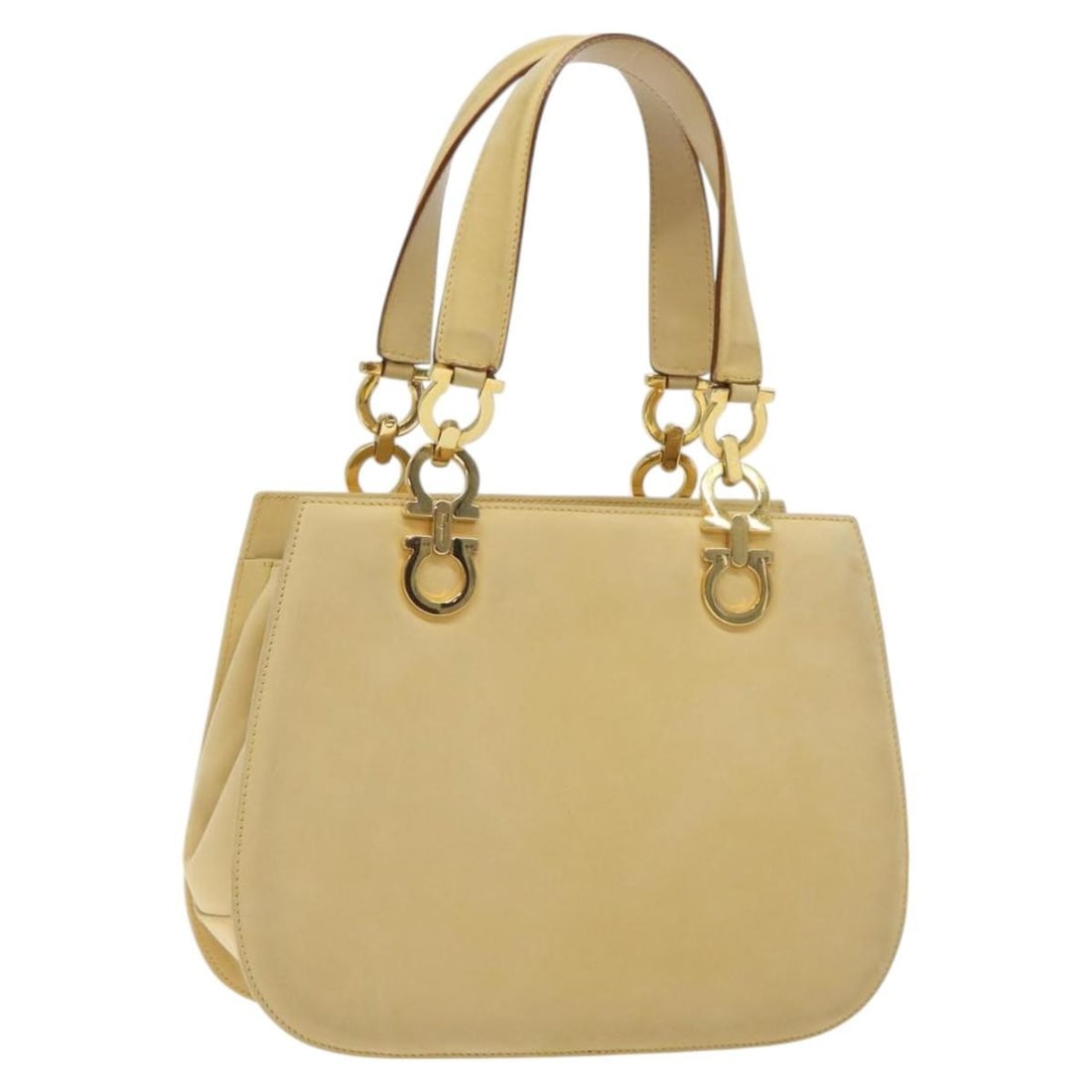 Salvatore Ferragamo Gancini Suede Hand Bag Beige Gold Auth Italy (1 of 18)