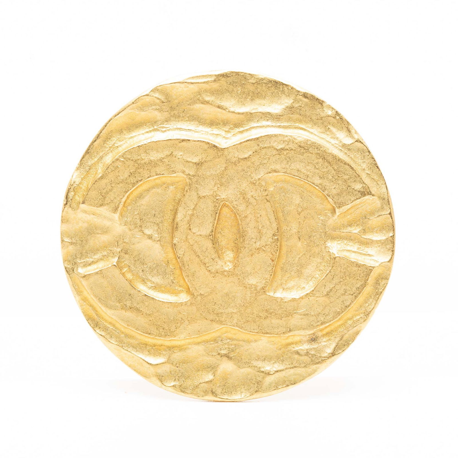 Chanel Gold Tone CC Logo Circular Metal Brooch (1 of 3)