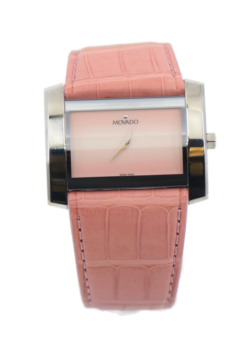 Movado Eliro 0605296 Stainless Steel Watch Pink Dial Leather Band: Movado Eliro 0605296 Stainless Steel Watch Pink Dial Leather Band Discover the elegance of the Movado Eliro Stainless Steel Watch, model 0605296. This stunning wristwatch features a sleek stainless st