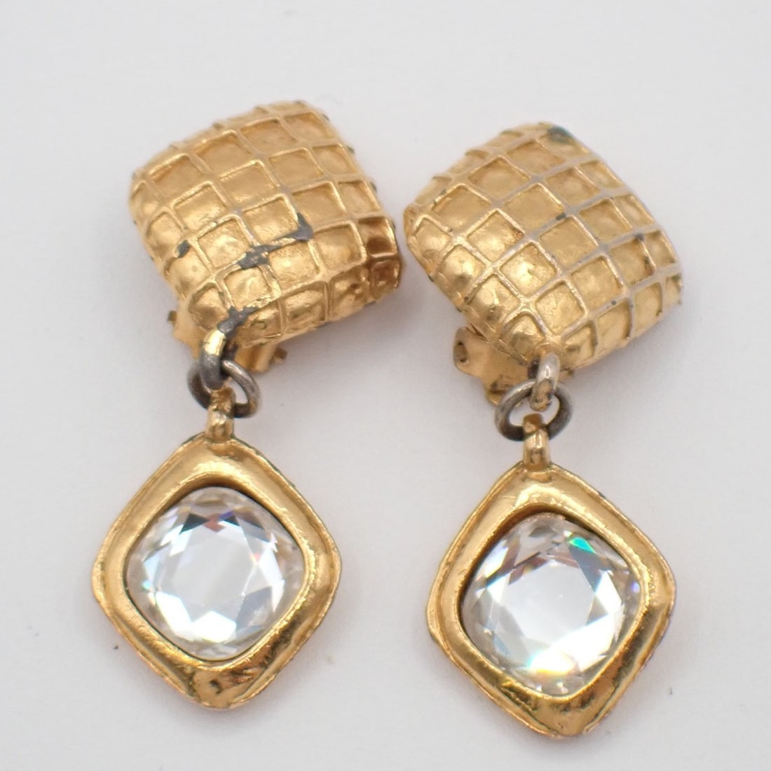 Gold Tone Clip-On Earrings with CC Rhombus Motif by Chanel (1 of 1)
