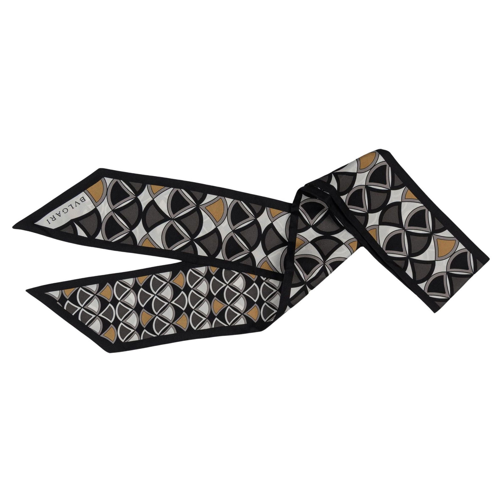 Burberry Geometric Silk Maxi Twilly 52 in Black Grey Italy (1 of 4)