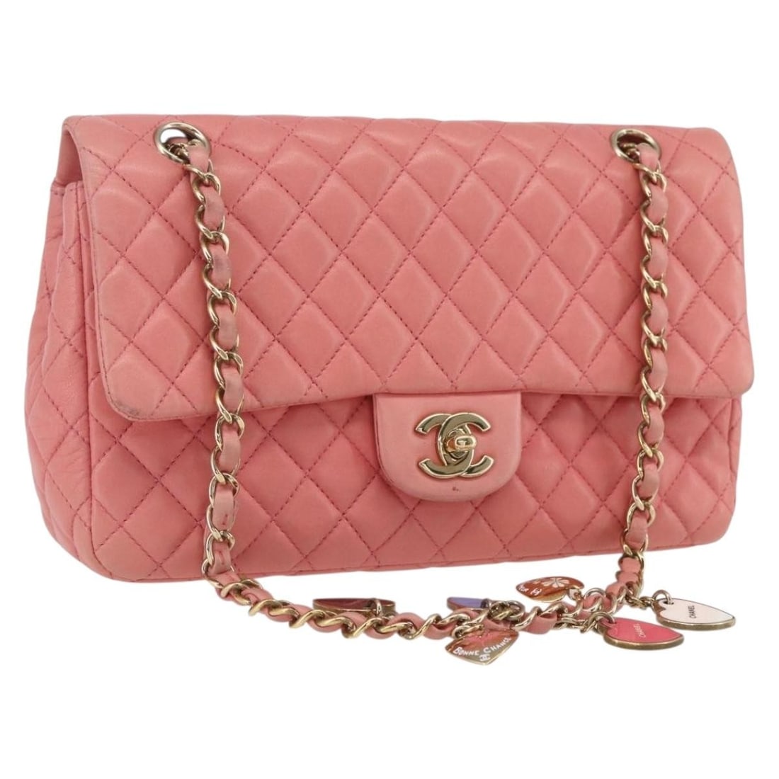 CHANEL Matelasse 25 Shoulder Bag Pink Gold Lambskin Auth 158928SAV: CHANEL Matelasse 25 Shoulder Bag Pink Gold Lambskin Auth 158928SAV This CHANEL Matelasse 25 Chain Shoulder Bag is a stunning blend of elegance and functionality, crafted from luxurious lamb skin in a