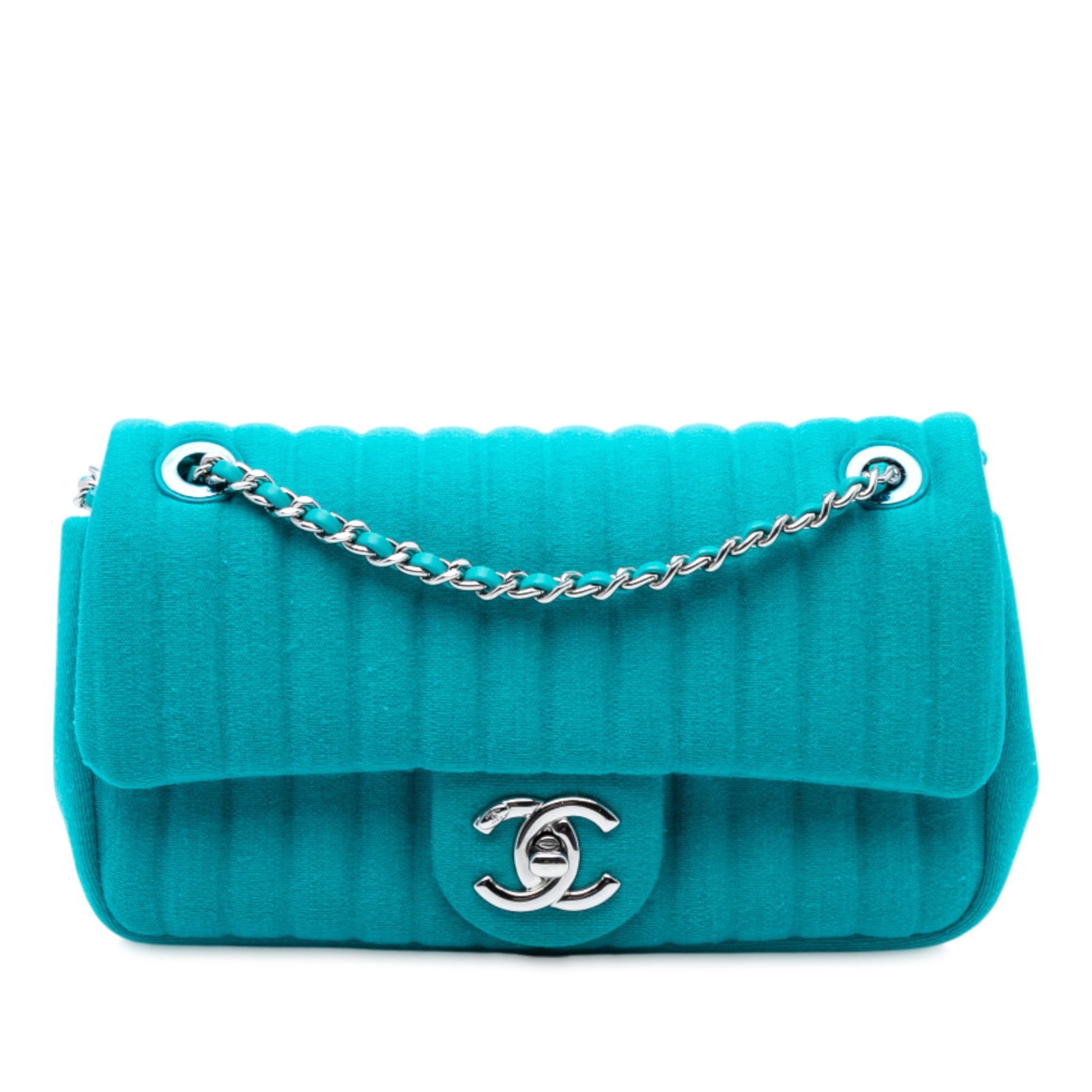 Chanel Mini Vertical Quilted Jersey Blue Crossbody Bag (1 of 9)