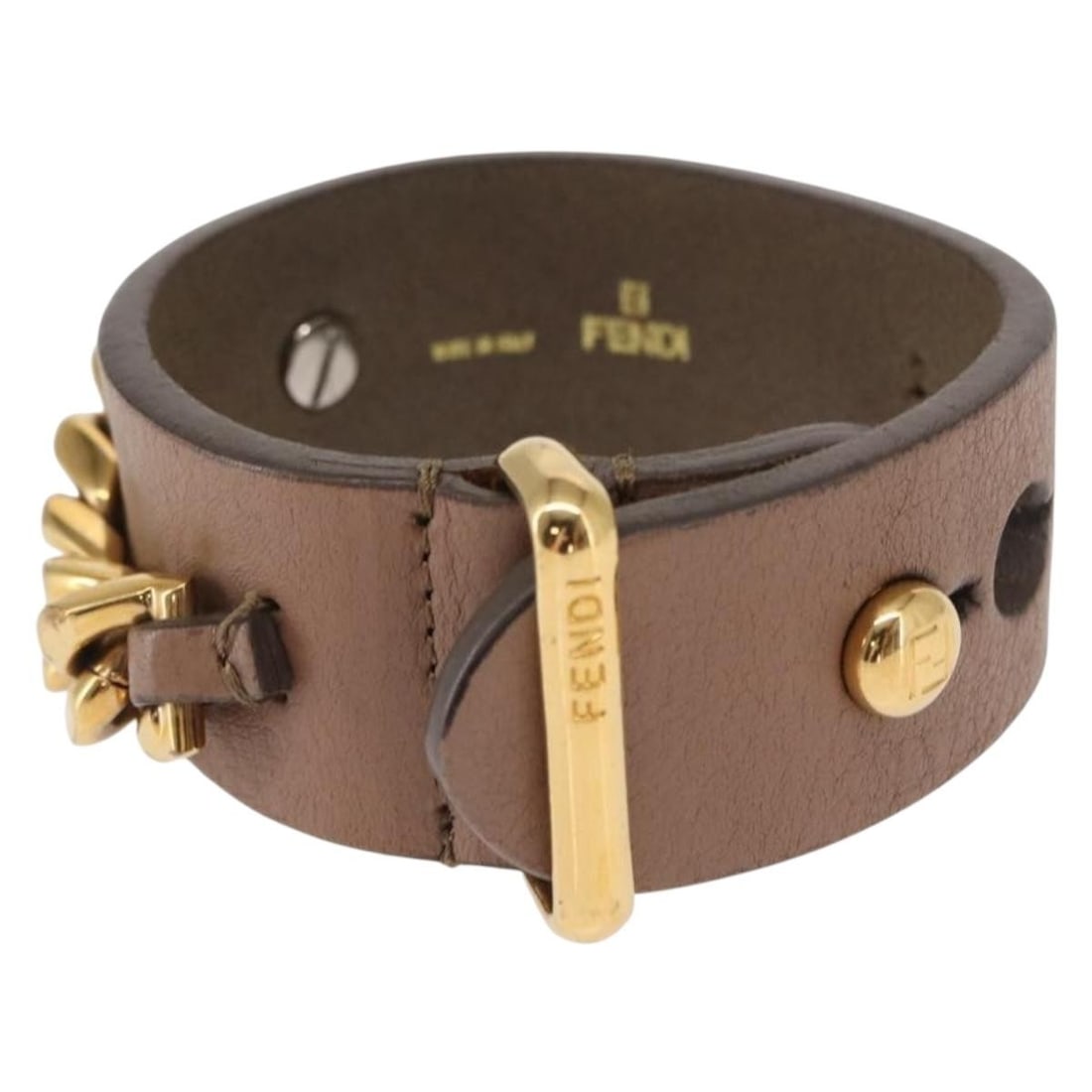 FENDI Beige Leather Bracelet Made in Italy with Serial No.: FENDI Beige Leather Bracelet Made in Italy with Serial No. This authentic Fendi bracelet is crafted in Italy from high-quality beige leather, offering a stylish accessory for any outfit. With an appro