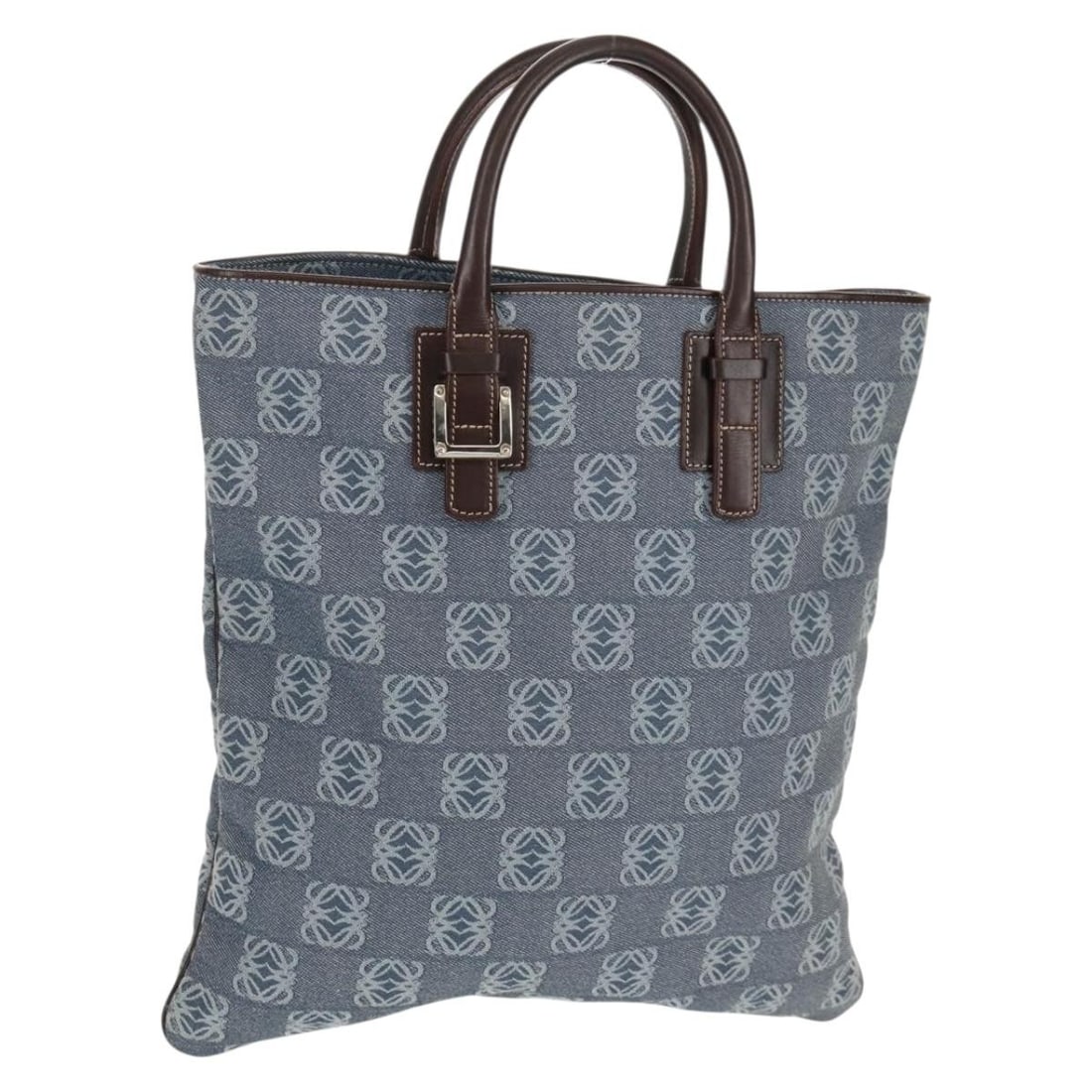 LOEWE Anagram Canvas Hand Bag Blue Silver Auth 149513V (1 of 18)