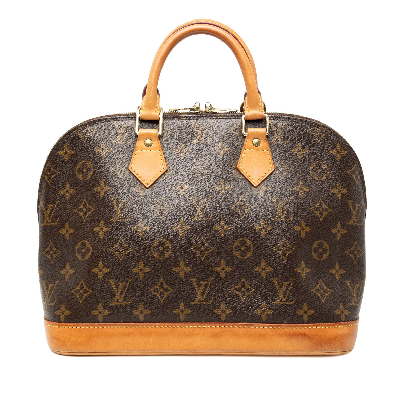 Louis Vuitton Alma PM brown monogram canvas handbag with leather trim (1 of 7)