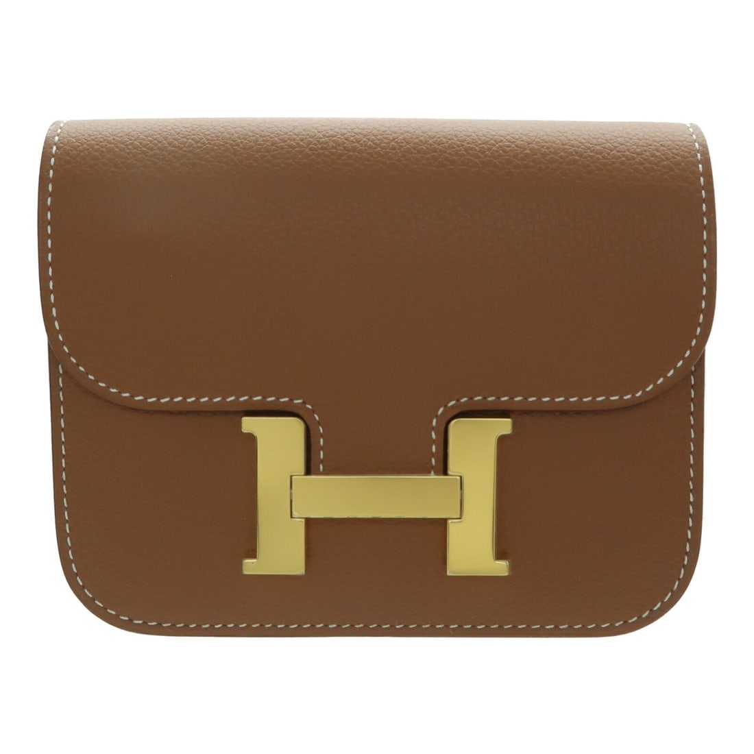 HERMES Constance Slim Bi-fold Wallet Evercolor Leather Gold: HERMES Constance Slim Bi-fold Wallet Evercolor Leather Gold Elegantly designed, this HERMES Constance Slim Wallet is crafted from premium Evercolor leather, showcasing a luxurious gold hue. This bi-fo