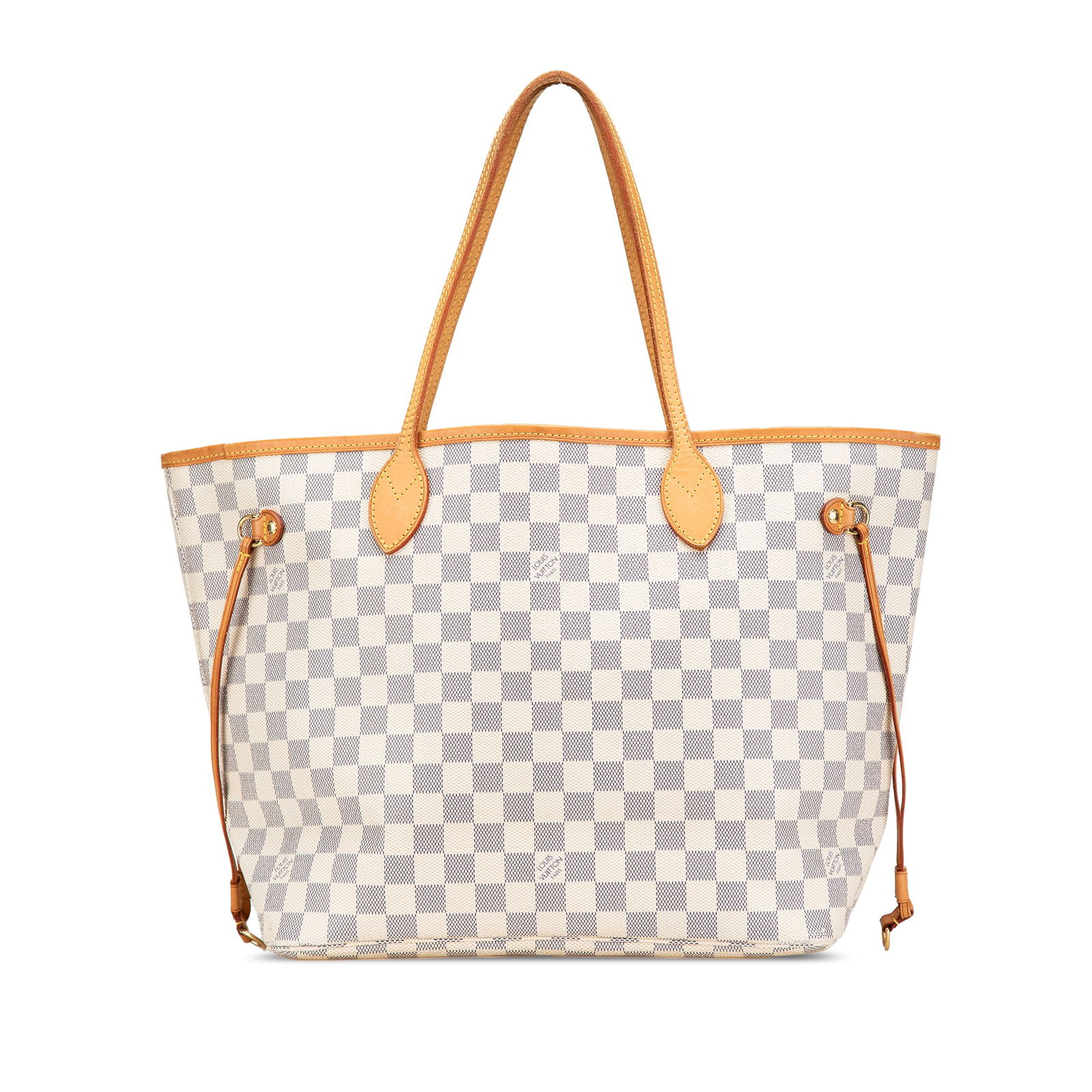 Louis Vuitton Damier Azur Neverfull MM Tote Bag White Canvas: Louis Vuitton Damier Azur Neverfull MM Tote Bag White Canvas The Louis Vuitton Damier Azur Neverfull MM is a stylish and functional tote bag crafted from damier azur canvas with luxurious vachetta lea