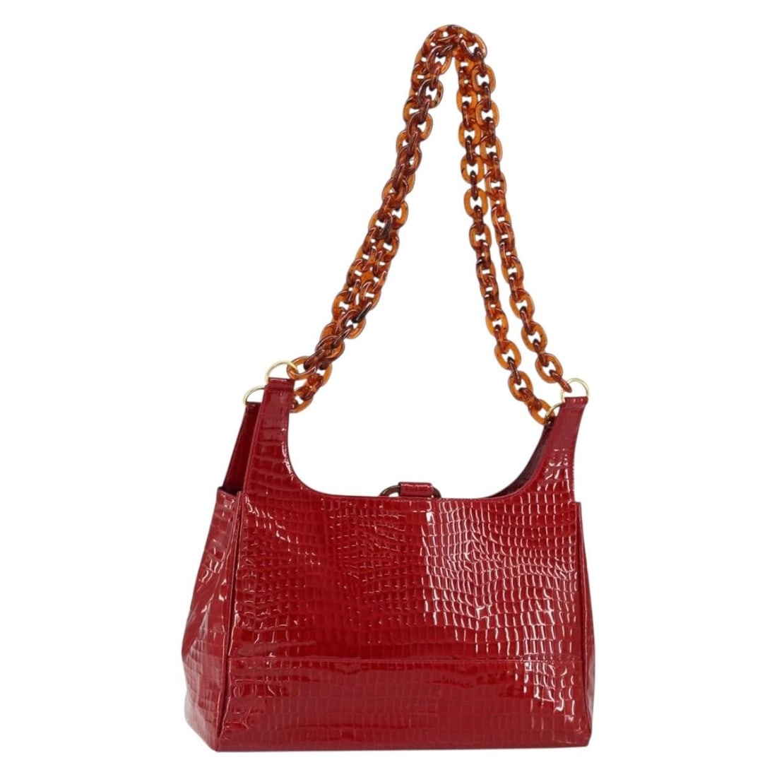 GIVENCHY Enamel Red Gold Chain Shoulder Bag Auth AM9400 (1 of 18)