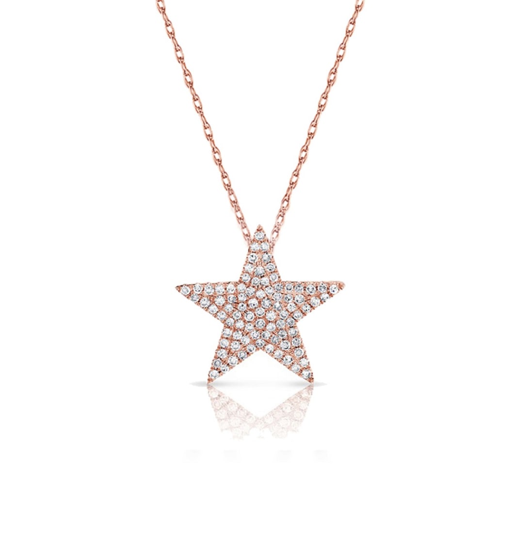 14K Rose Gold Diamond Star Necklace 0.31ct Women's Jewelry (1 of 3)