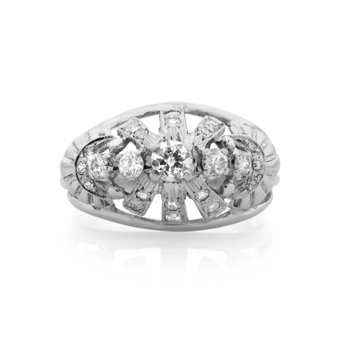 Rachel Koen Vintage 14K White Gold Diamond Cocktail Ring 0.36Cttw Size 7 (1 of 8)