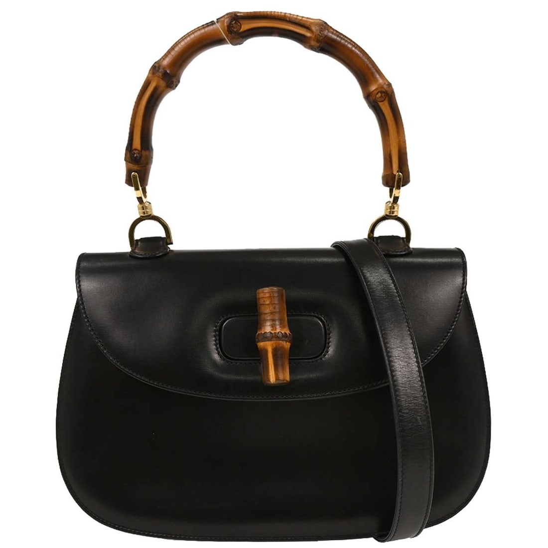 Gucci Black Bamboo 2-Way Handbag Leather Top Handle (1 of 10)