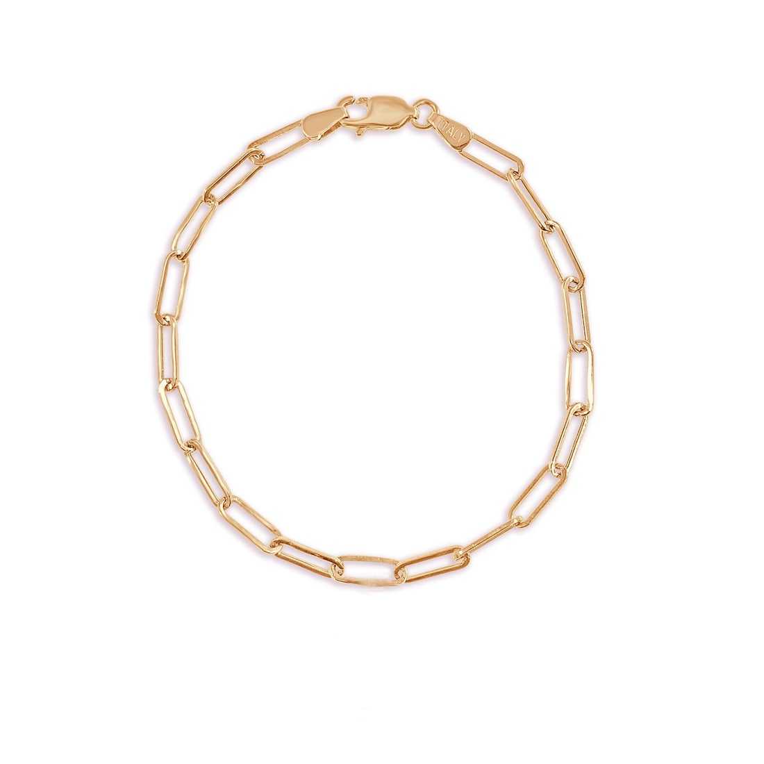 14K Rose Gold Paperclip Link Bracelet for Women: 14K Rose Gold Paperclip Link Bracelet for Women This elegant Paperclip Link Bracelet is crafted from 14K Rose Gold, showcasing a unique design that is both stylish and versatile. Weighing 1.70 grams,