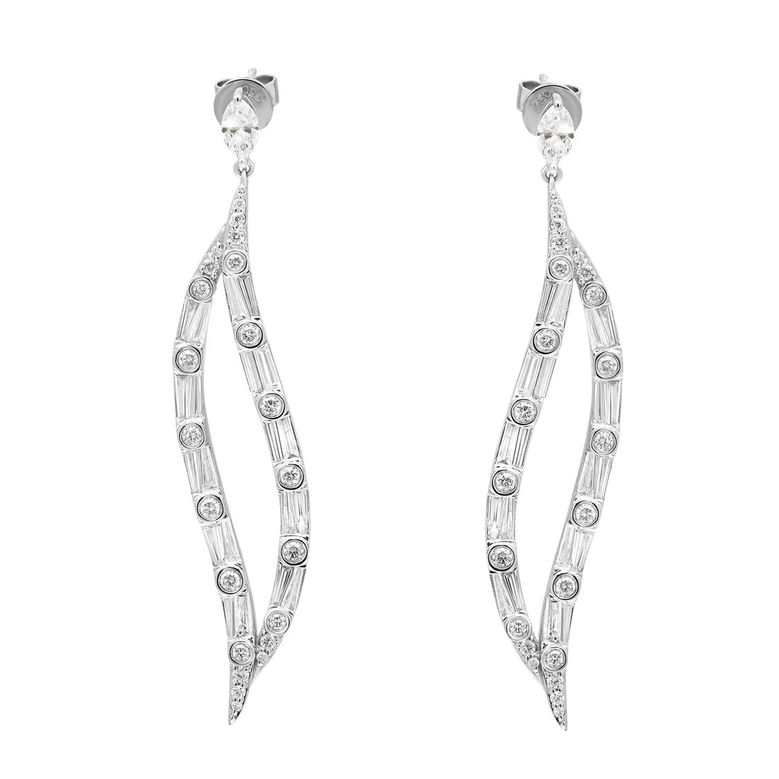 Rachel Koen 18K White Gold Diamond Drop Earrings 3.41Cttw Dangle Style (1 of 4)