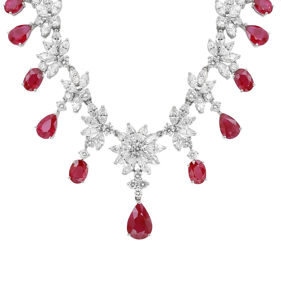 Rachel Koen Ruby Diamond Statement Necklace 18K White Gold 35.47 Cttw (1 of 6)