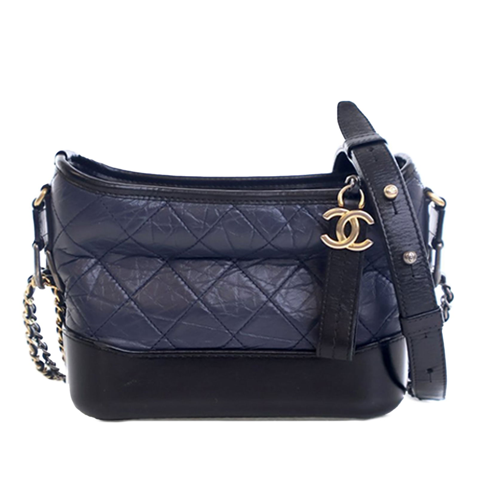 Chanel Small Bicolor Aged Calfskin Gabrielle Crossbody Bag Italy: Chanel Small Bicolor Aged Calfskin Gabrielle Crossbody Bag Italy This Chanel Small Bicolor Aged Calfskin Gabrielle Crossbody bag showcases a stylish quilted leather body in a striking blue color. It f