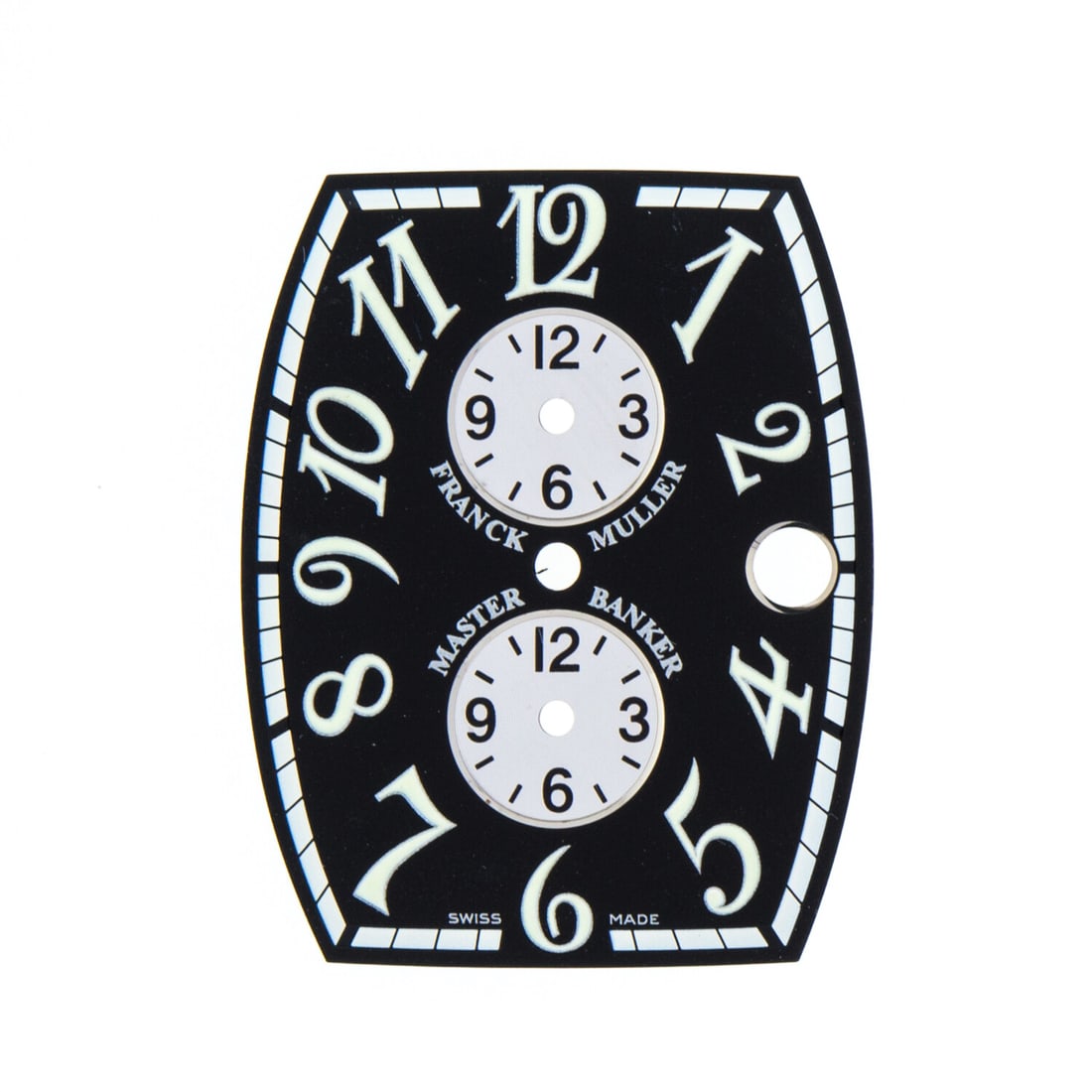 Franck Muller Master Banker Black Silver Dial 28 x 34 mm: Franck Muller Master Banker Black Silver Dial 28 x 34 mm This Franck Muller Master Banker dial measures 28 x 34 mm and features a striking black and silver design, perfect for men's watches. It is a p