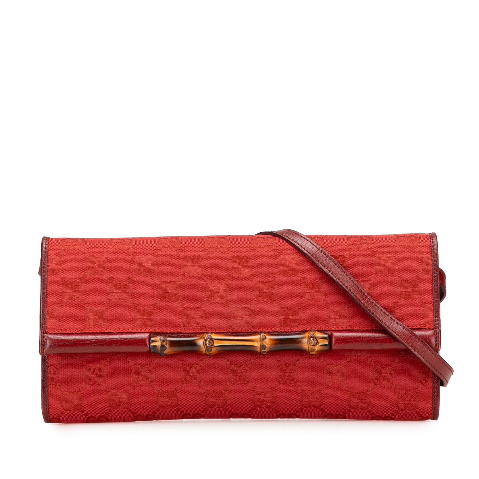 Gucci GG Canvas Bamboo Bar Crossbody Bag Red Fabric Italy: Gucci GG Canvas Bamboo Bar Crossbody Bag Red Fabric Italy This Gucci GG Canvas Bamboo Bar Crossbody bag is a chic and functional accessory. Crafted in Italy, it features a durable canvas body compleme