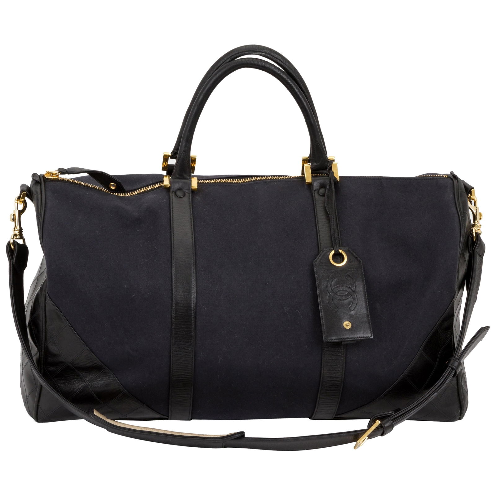 Chanel Vintage 90s Quilted Canvas Leather Duffle Bag with Gold Tone Hardware (1 of 8)