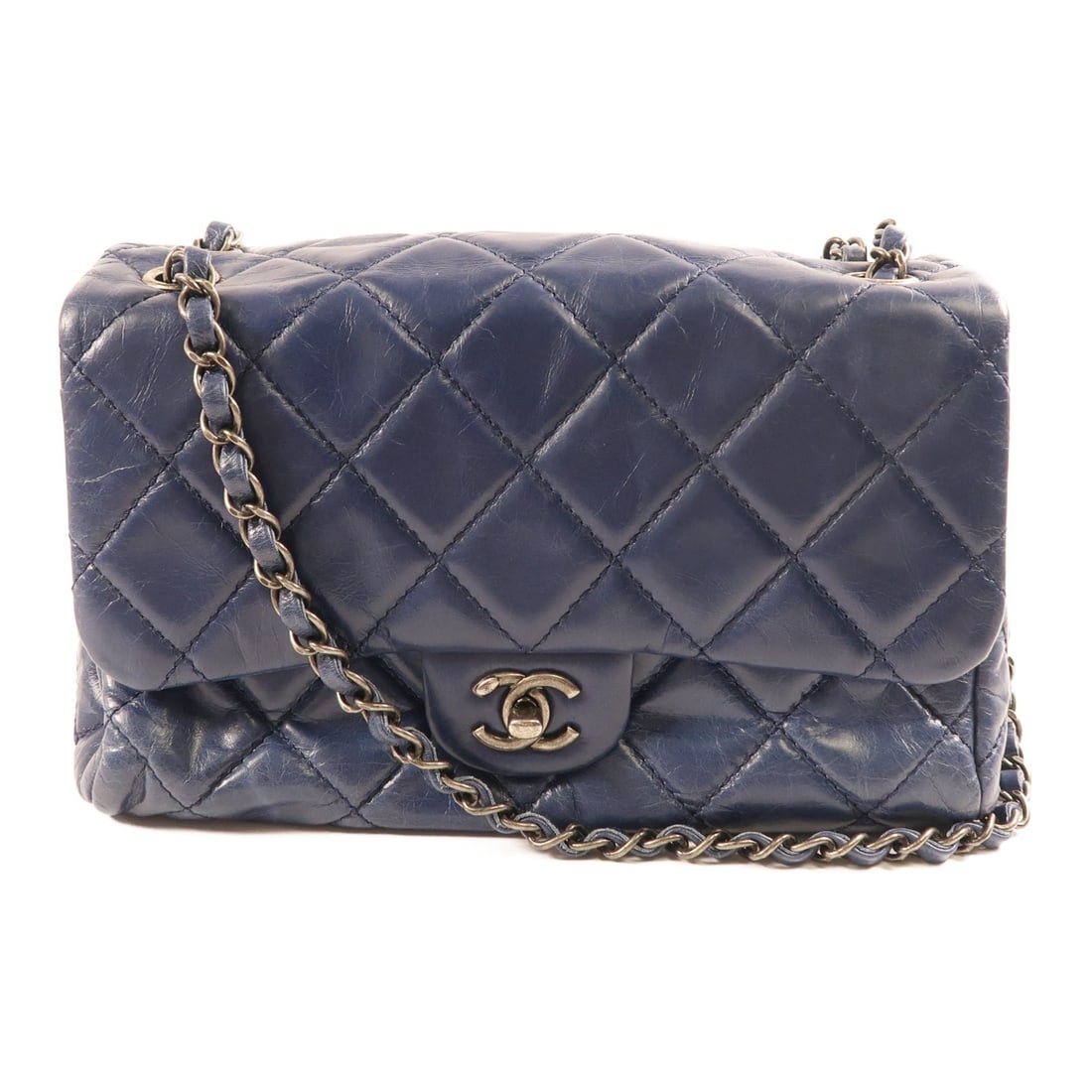 CHANEL CC Blue Calfskin Leather Shoulder Bag with Chain (1 of 18)