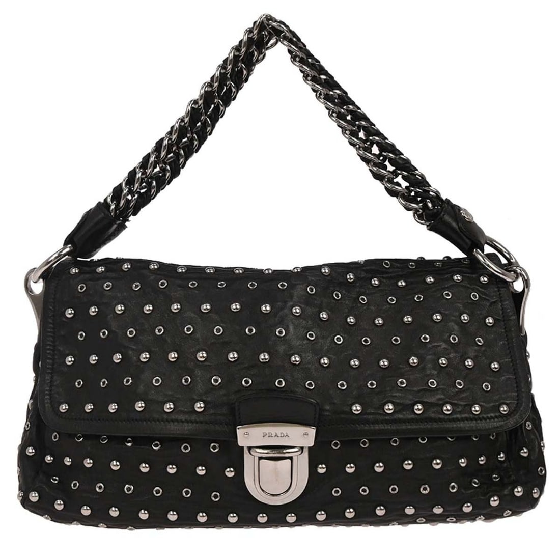 Black Prada Lux Chain Pushlock Flap Shoulder Bag (1 of 1)
