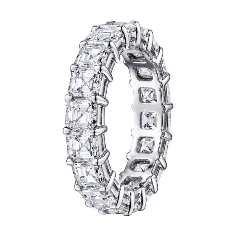 Rachel Koen Platinum Eternity Band 6.23ct Asscher Cut Diamonds IGI Certified: Rachel Koen Platinum Eternity Band 6.23ct Asscher Cut Diamonds IGI Certified This exquisite eternity band features a stunning 6.23 carats of natural F-G color Asscher cut diamonds, elegantly set in a