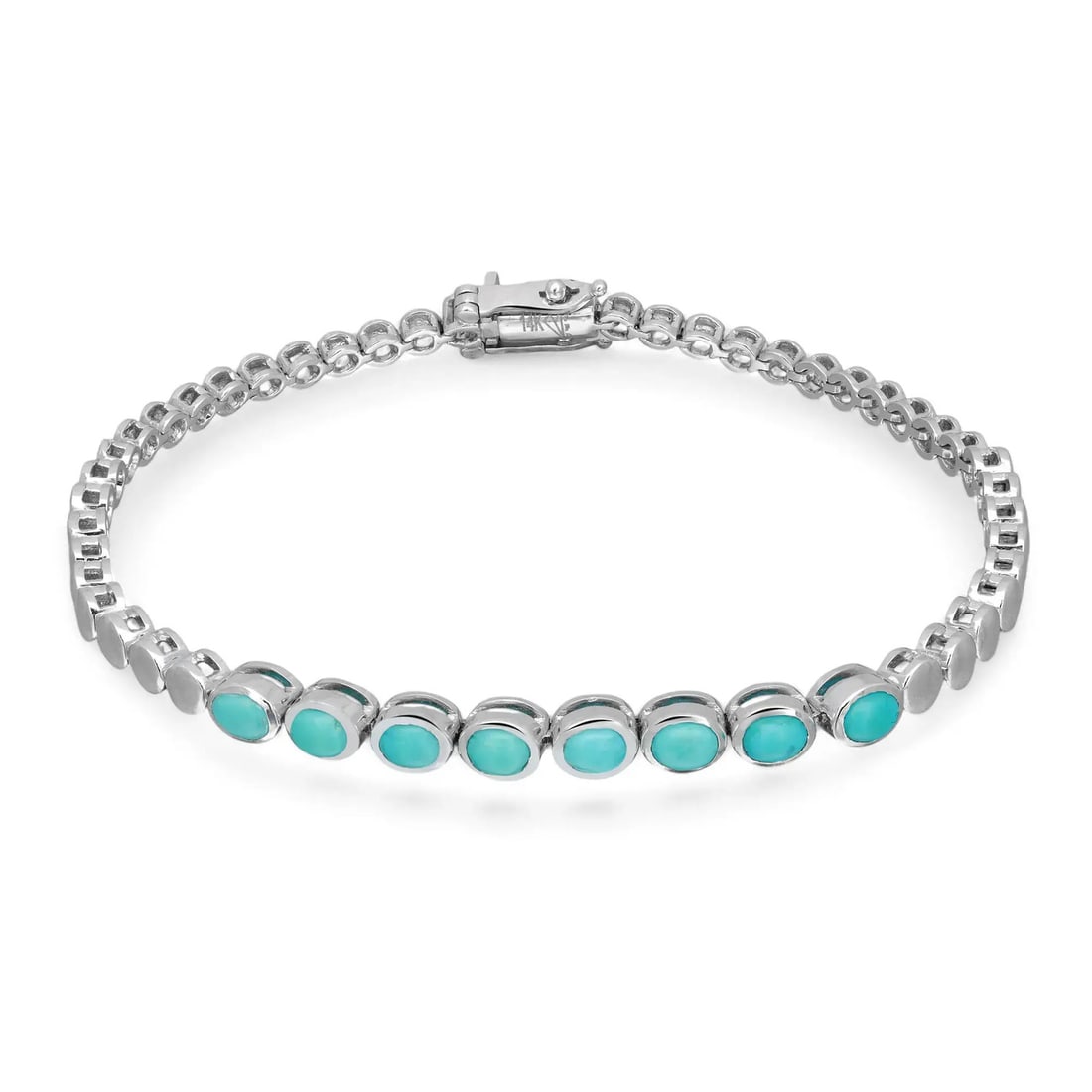 Rachel Koen 14K White Gold Turquoise Bezel Set Chain Bracelet 1.16ct 7 Inch (1 of 6)