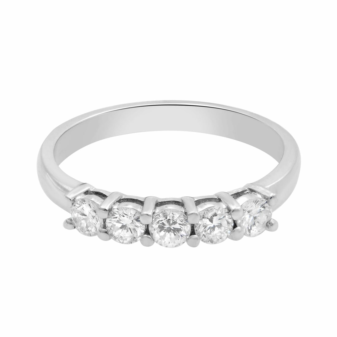Rachel Koen 14K White Gold 0.50ct Diamond Band Ring: Rachel Koen 14K White Gold 0.50ct Diamond Band Ring This exquisite five-stone shared prong-set diamond band is crafted from luxurious 14K white gold, combining elegance and sophistication. Featuring f