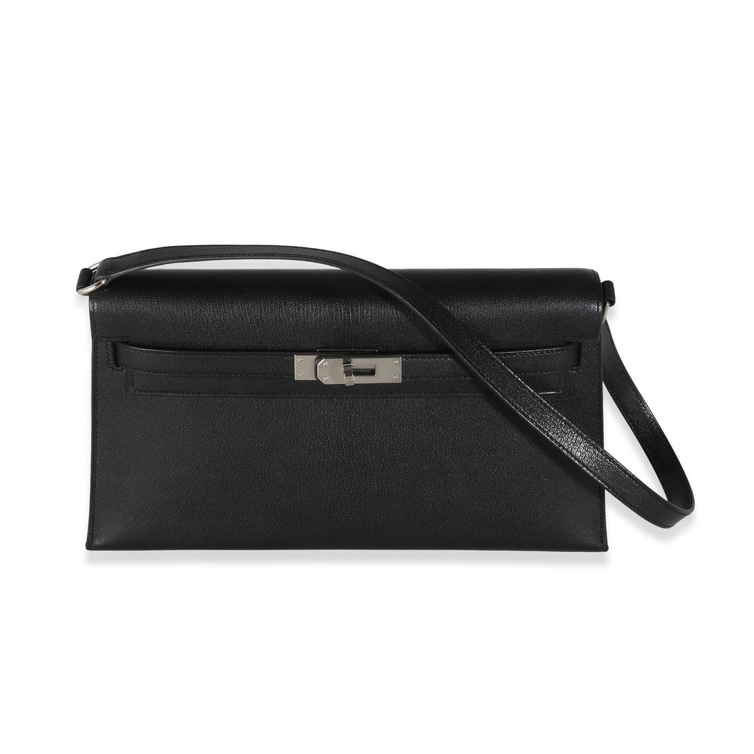 Hermes Kelly Elan Black Leather Shoulder Bag with Silver-Tone Hardware (1 of 8)