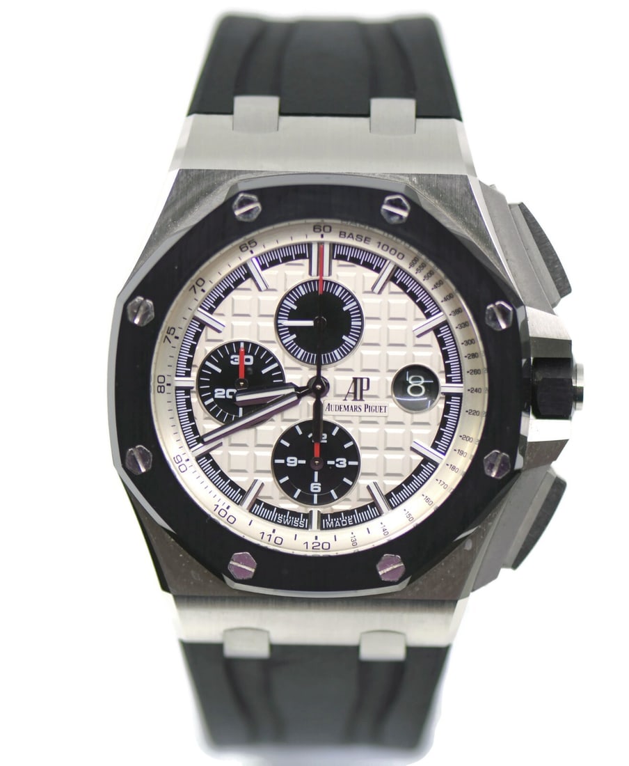 Audemars Piguet Royal Oak Offshore 44mm Stainless Steel Watch Ref 26400SO with Box and Papers: Audemars Piguet Royal Oak Offshore 44mm Stainless Steel Watch Ref 26400SO with Box and Papers Experience the luxury of the Audemars Piguet Royal Oak Offshore, a distinguished wristwatch that combines