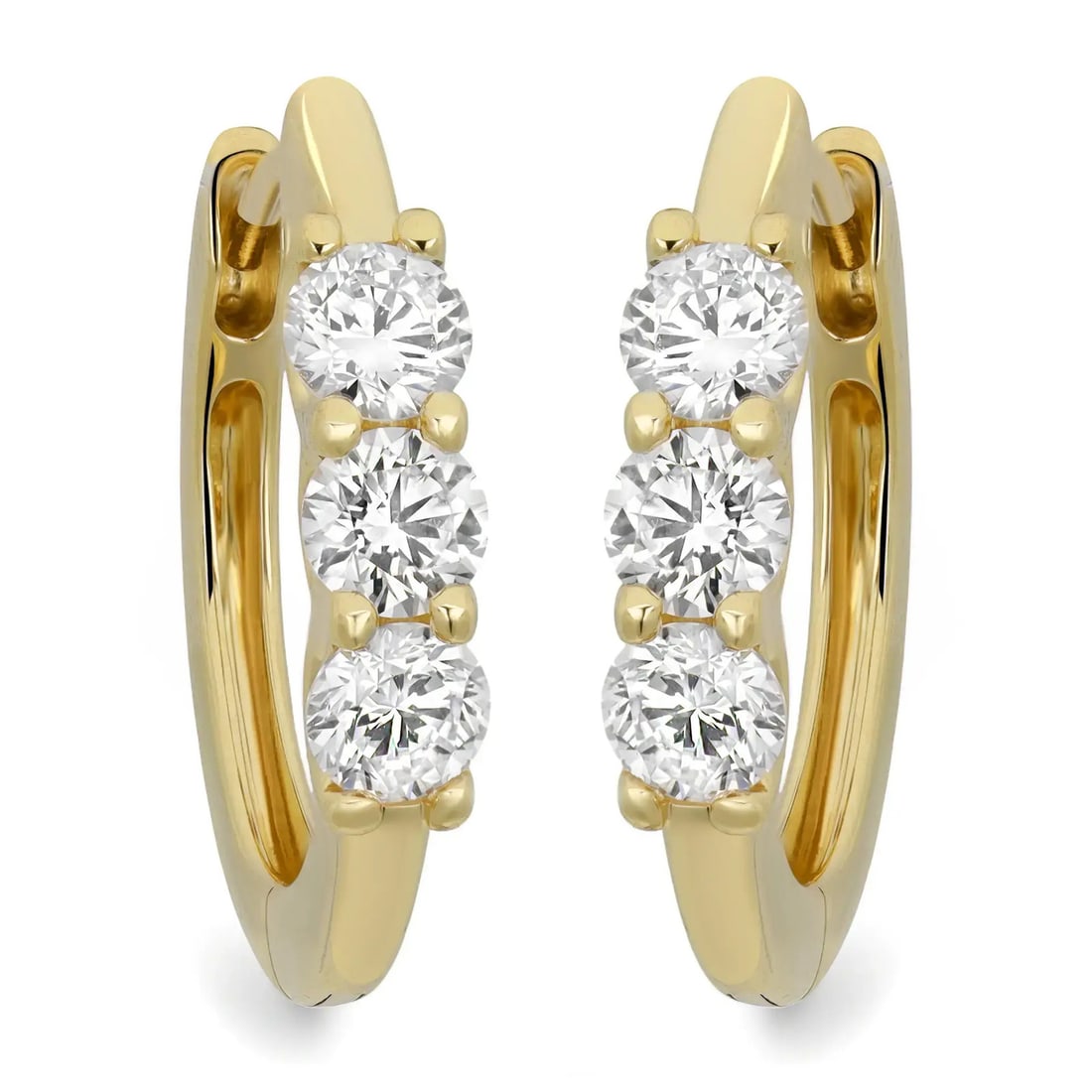 Rachel Koen 14K Yellow Gold Huggie Earrings with 1.015ct Lab Grown Diamonds: Rachel Koen 14K Yellow Gold Huggie Earrings with 1.015ct Lab Grown Diamonds Enhance your jewelry collection with these stunning huggie earrings, featuring three exquisite round brilliant cut lab-grown