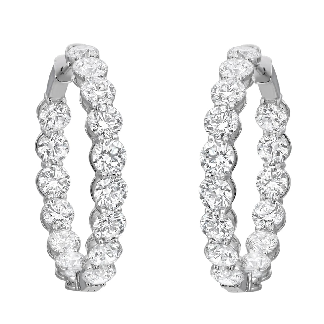 Rachel Koen 14K White Gold Inside Out Hoop Earrings 8.27Cttw Lab Grown Diamonds: Rachel Koen 14K White Gold Inside Out Hoop Earrings 8.27Cttw Lab Grown Diamonds Elevate your style with these exquisite round cut lab grown diamond inside out hoop earrings, featuring a stunning array