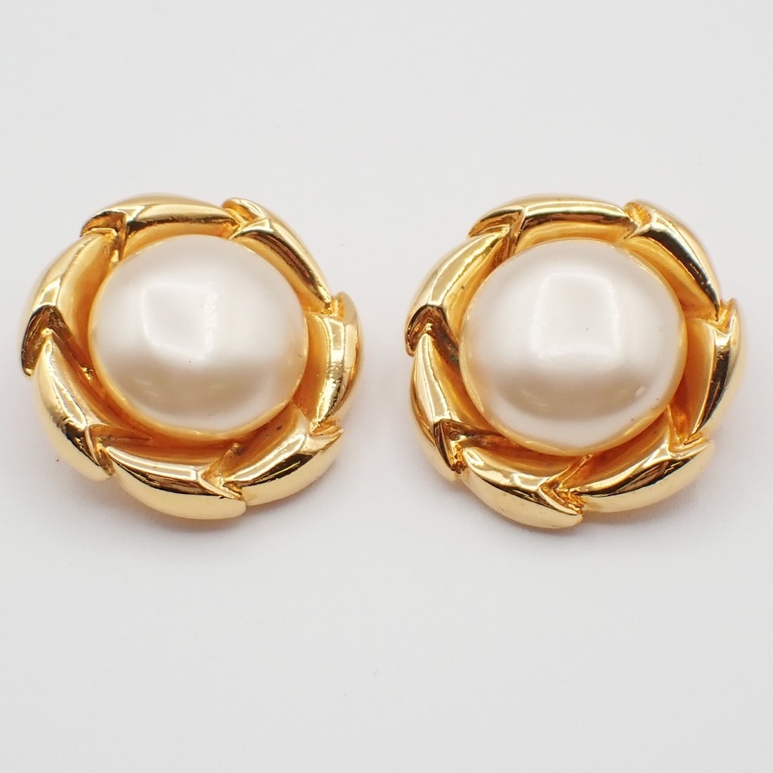 Round Gold Tone Clip-On Earrings by Chanel Vintage Collection (1 of 1)