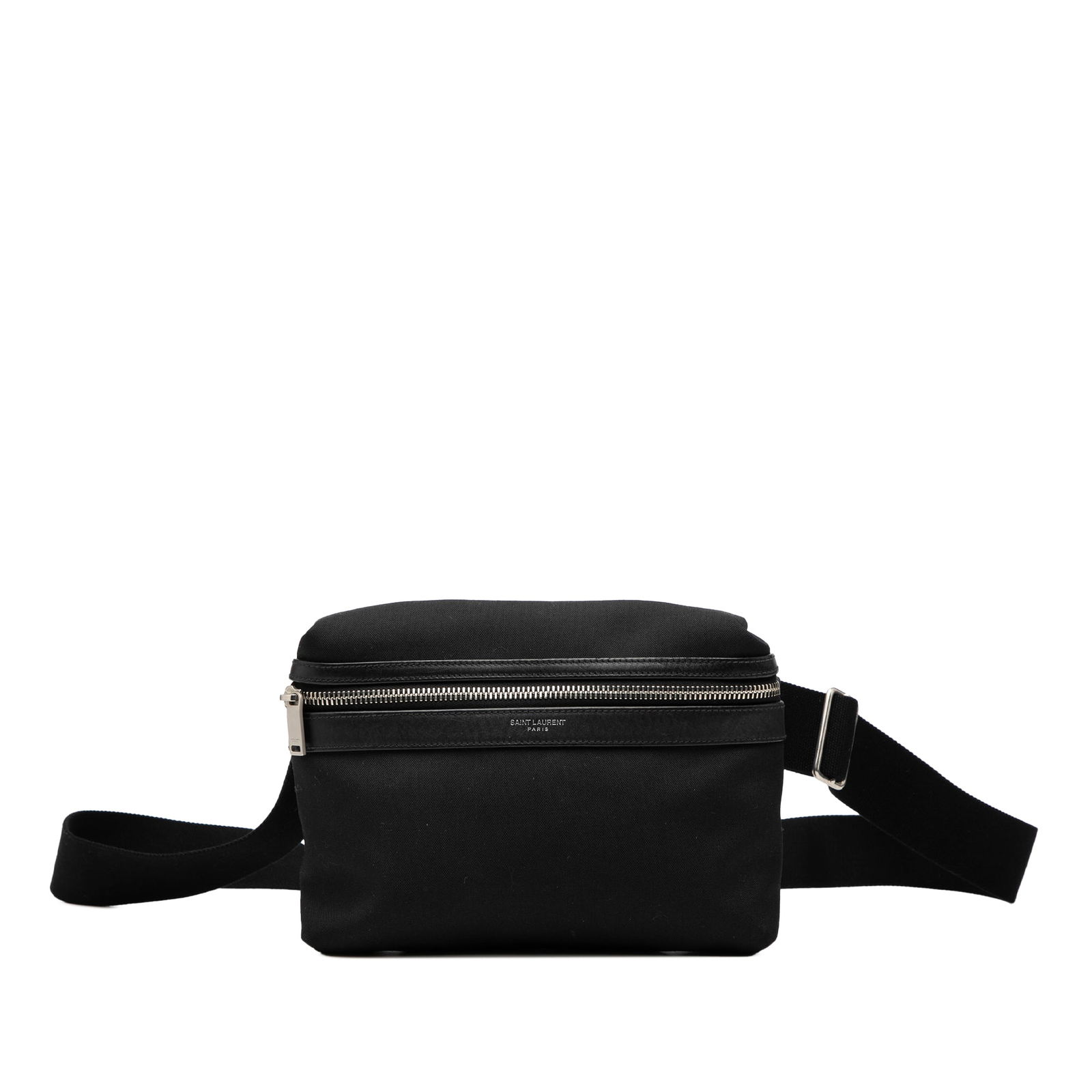 Saint Laurent Black Canvas City Waist Bag with Leather Trim (1 of 7)