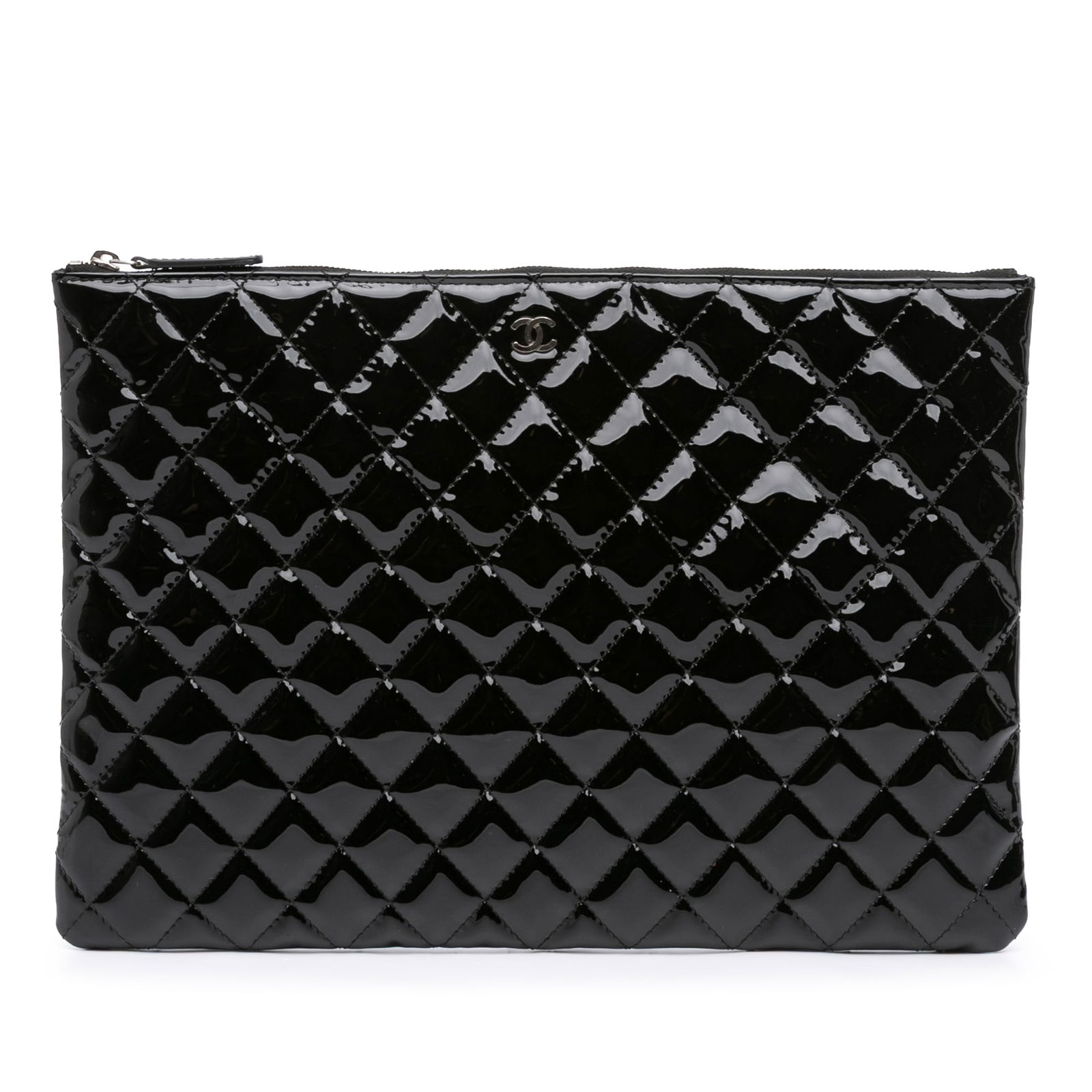 Chanel Black Large Quilted Patent O Case Clutch Bag (1 of 10)