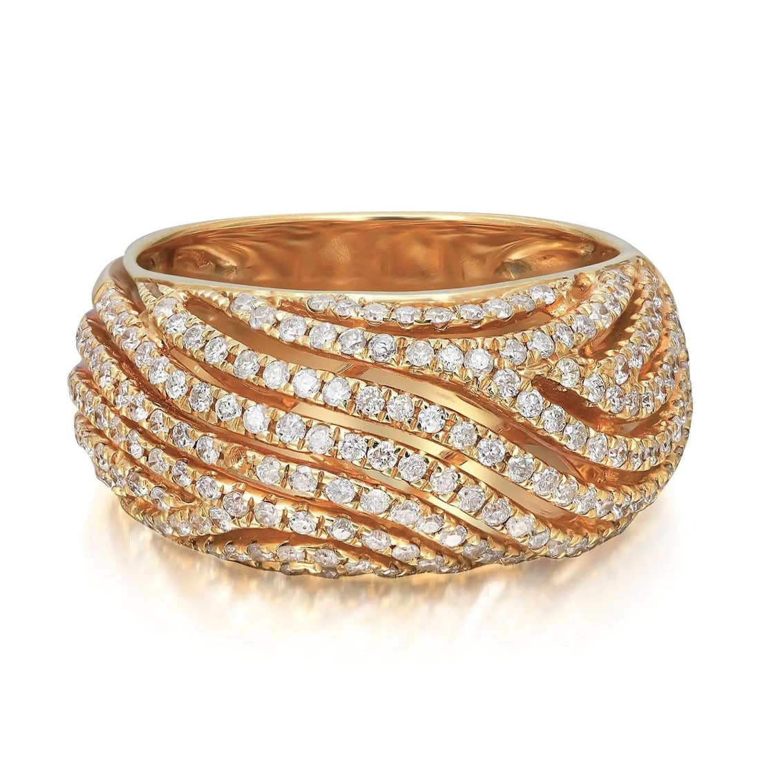 Rachel Koen 1.07ct Round Cut Diamond Cocktail Ring 14K Yellow Gold: Rachel Koen 1.07ct Round Cut Diamond Cocktail Ring 14K Yellow Gold This stunning cocktail ring features a captivating design crafted in 14K yellow gold, showcasing multiple rows of prong-set round bri